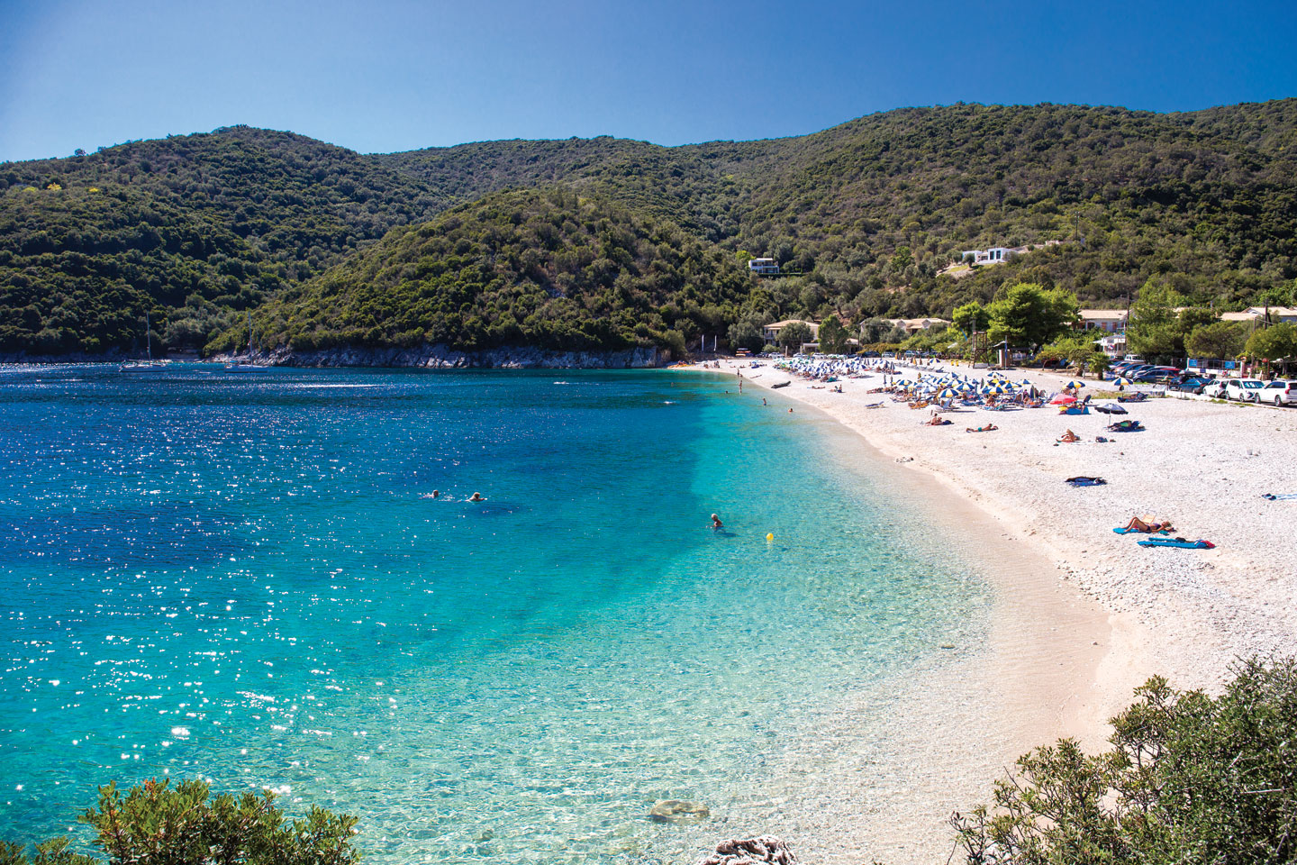 Mikros Gialos is a quiet beach with crystal clear waters in the east Lefkada